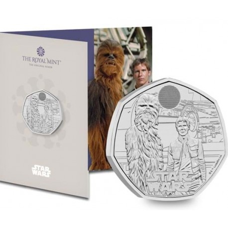 . 1 aaacoin @AGOTADA@ INGLATERRA 50 PENIQUES 2024 HAN SOLO y CHEWBACCA 4ª MONEDA DE NICKEL Mint Set