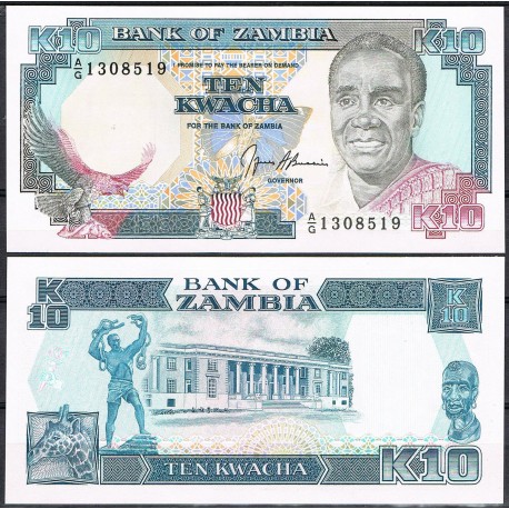 ZAMBIA 10 KWACHA 1989 PRESIDENTE y CABEZA DE JIRAFA Pick 31B BILLETE SC Africa UNC BANKNOTE