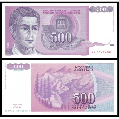YUGOSLAVIA 500 DINARA 1992 NIÑO y PAISAJE MONTAÑOSO COLOR MORADO Pick 113 BILLETE SC 500 Dinar UNC BANKNOTE