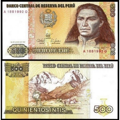 PERU 500 INTIS 1987 TUPAC AMARU y MONTAÑAS Pick 134B BILLETE SC UNC BANKNOTE