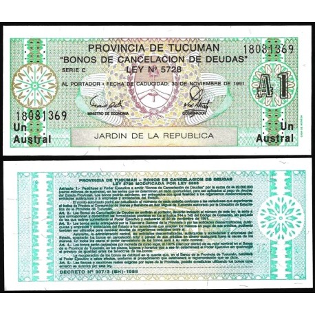 ARGENTINA 1 AUSTRAL 1991 Provincia de TUCUMAN BONO DE CANCELACION DE DEUDAS Pick S.2711.B BILLETE SC UNC BANKNOTE