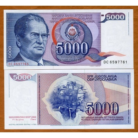 YUGOSLAVIA 5000 DINARA 1985 JOSIP BROZ TITO Pick 93 BILLETE SC 5000 Dinar UNC BANKNOTE