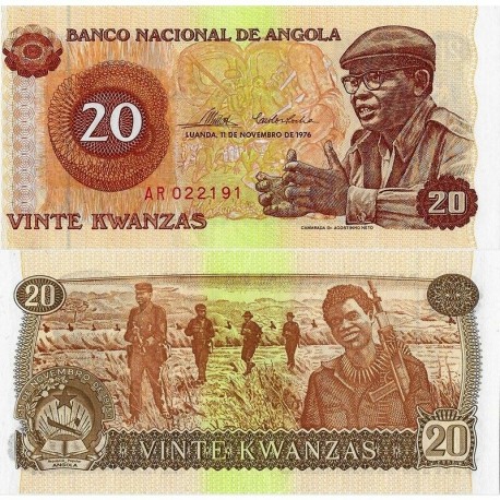 @ESCASO@ ANGOLA 20 KWANZAS 1976 CAMARADA AGOSTINHO y MILITARES Pick 109 BILLETE SC Africa Portugal UNC BANKNOTE