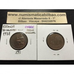 REPUBLICA ESPAÑOLA 50 CENTIMOS 1937 DAMA SC- COBRE ESPAÑA 9