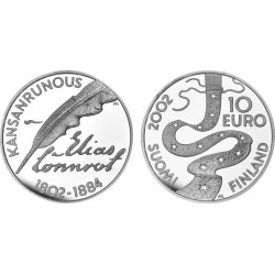 FINLANDIA 10 EUROS 2002 ELIAS LONNROT KM.108 MONEDA DE PLATA PROOF Finnland silver coin