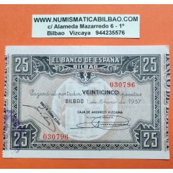. 1 Billete EBC x BILBAO 25 PESETAS 1937 CAJA DE AHORROS VIZCAINA 030796-97-98 EUSKADI Pick S.561 Guerra Civil España