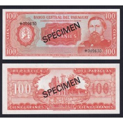 . PARAGUAY 100 GUARANIES 1979 (1952) SPECIMEN 3993 Pick 199 SC