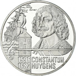 HOLANDA 20 EURO 1996 CONSTANTUN HUYGENS, GALEÓN y NOTA MUSICAL KM.128 MONEDA DE PLATA PROOF The Netherlands