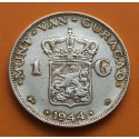 CURACAO 1 GULDEN 1944 REINA WILHELMINA KM.45 MONEDA DE PLATA PLATA MBC- @LIMPIADA@ The Netherlands WWII R/1