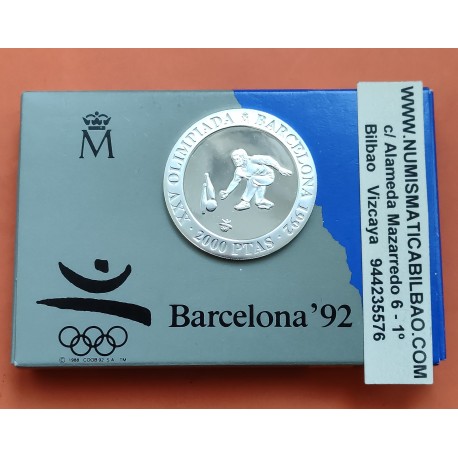 ESPAÑA 2000 PESETAS 1991 BOLOS 3ª Serie OLIMPIADA DE BARCELONA 92 MONEDA DE PLATA @PROOF@ ESTUCHE FNMT