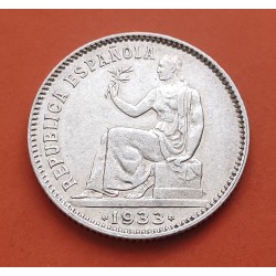 @ERROR REVERSO GIRADO@ ESPAÑA 1 PESETA 1933 * 3 - 4 DAMA KM.750 MONEDA DE PLATA República Española R/5