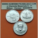 3 monedas x CUBA 1 PESO 1982 Escritor ERNEST HEMINGWAY EL VIEJO y EL MAR KM.88+89+90 NICKEL SC Caribe