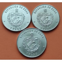 3 monedas x 1 PESO 1982 Escritor ERNEST HEMINGWAY EL VIEJO y EL MAR KM.88+89+90 NICKEL SC Caribe