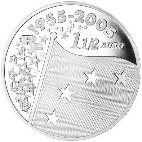 . FRANCIA 1,50 EUROS 2005 1955 EUROPA Alegoría INTRODUCCIÓN AL EURO MONEDA DE PLATA PROOF 1-1/2€