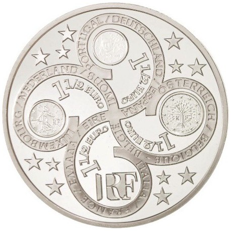 . FRANCIA 1,50 EUROS 2003 EUROPA Alegoría INTRODUCCIÓN AL EURO KM.1338 MONEDA DE PLATA PROOF 1-1/2€