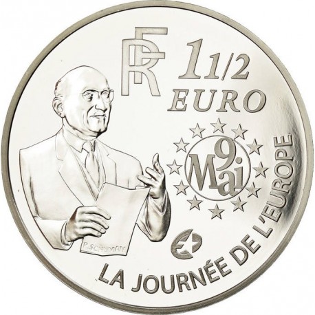 . FRANCIA 1,50 EUROS 2006 EUROPA Alegoría INTRODUCCIÓN AL EURO KM.2037 MONEDA DE PLATA PROOF 1-1/2€