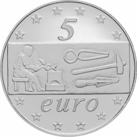 ITALIA 5 EUROS 2003 ARTESANO ANTIGUO EUROPA y EL TRABAJO KM.253 MONEDA DE PLATA SC Procede de cartera