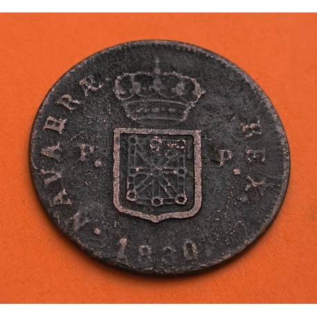 REINO DE NAVARRA España Rey FERNANDO VII 3 MARAVEDIES 1830 Ceca de PAMPLONA @RARA@ MONEDA DE COBRE Spain 3 Maravedis R/3