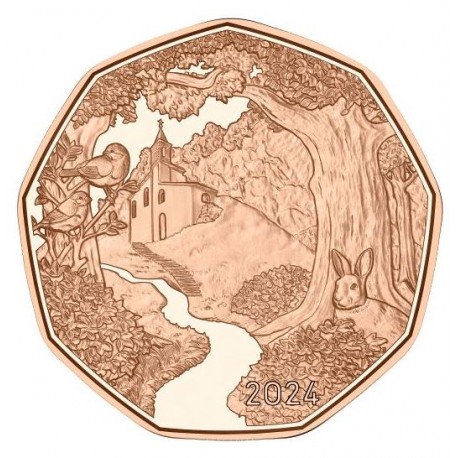 . 1 aaacoin AUSTRIA 5 EUROS 2024 CAMINO EN MONTAÑA Serie La Pascua MONEDA DE COBRE SC Osterreich ON THE PATH