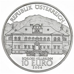 AUSTRIA 10 EUROS 2004 CASTILLO DE HELLBRUNN SCHLOSS y FUENTE MONEDA DE PLATA SIN CIRCULAR