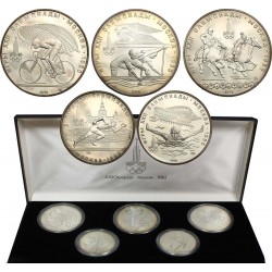 5 monedas x RUSIA 5 RUBLOS 1978 + 10 RUBLOS 1978 CCCP OLIMPIADA DE MOSCU 1980 PLATA SC ESTUCHE Russia silver 3,88 Onzas
