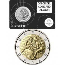 . 1 aaacoin FRANCIA 2 EUROS 2024 OLIMPIADA DE PARIS LUCHA HERCULES y GARGOLA @COINCARD al azar@ 4ª MONEDA CONMEMORATIVA France