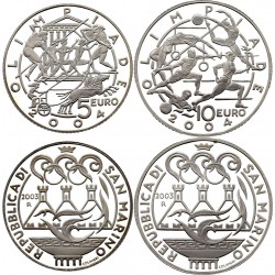 2 monedas PROOF x SAN MARINO 5 EUROS 2003 + 10 EUROS 2003 JUEGOS OLIMPICOS DE ATENAS 2004 PLATA SI CÁPSULAS NO ESTUCHE