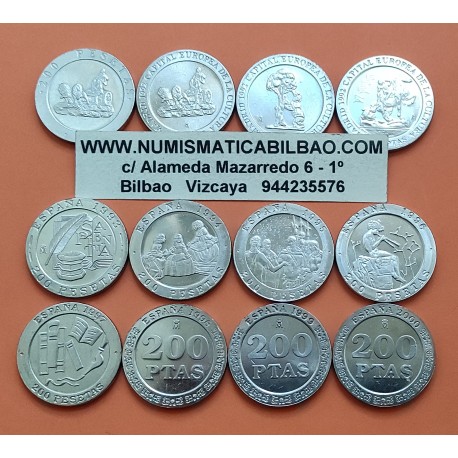 . 12 monedas SC + IMPERFECCIONES x ESPAÑA 200 PESETAS 1990+1991+ 1992 x2 +1993+1994+1995+1996+1997+1998+1999+2000