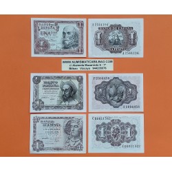 3 billetes x España 1 PESETA 1948 DAMA DE ELCHE + 1 PESETA 1951 QUIJOTE + 1 PESETA 1953 MARQUES todos con serie MBC++ T/3