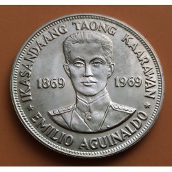 FILIPINAS 1 PISO 1969 EMILIO AGUINALDO NATIONAL HERO KM.201 MONEDA DE PLATA SC @MANCHA@ Philippines 0,75 ONZAS