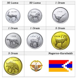 . 7 monedas x NAGORNO KARABAJ 2 x 50 LUMA 2013 + 3 x 1 DRAM 2013 + 2 x 5 DRAMS 2013 WWF ANIMALES SC Ex AZERBAYAN