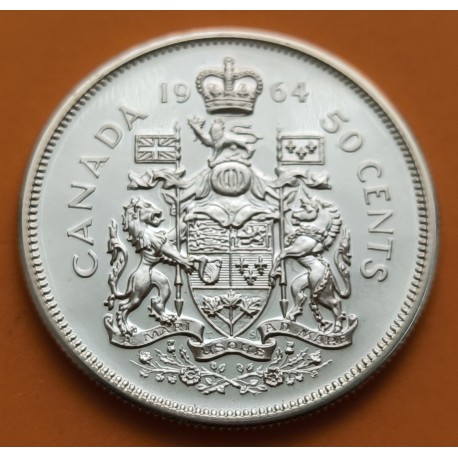 CANADA 50 CENTAVOS 1964 REINA ISABEL II KM.56 MONEDA DE PLATA SC- Half Dollar silver