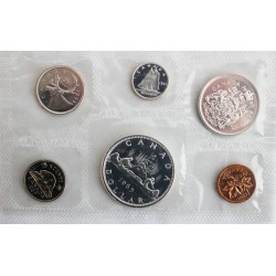 6 monedas x CANADA 1 Centavo COBRE + 5 Centavos NICKEL y 10+25+50 Centavos 1965 PLATA + 1 DOLAR 1965 CANOA DE INDIOS PLATA SC