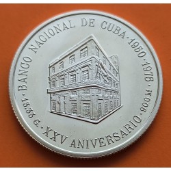 CUBA 5 PESOS 1975 XXV AÑOS DEL BANCO NACIONAL KM.36 MONEDA DE PLATA PROOF Caribe silver coin