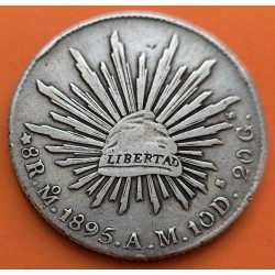 MEXICO 8 REALES 1895 Mo AM Ceca de MEXICO GORRO FRIGIO y AGUILA KM 377.2 MONEDA DE PLATA MBC++ Mejico GORRA 75€