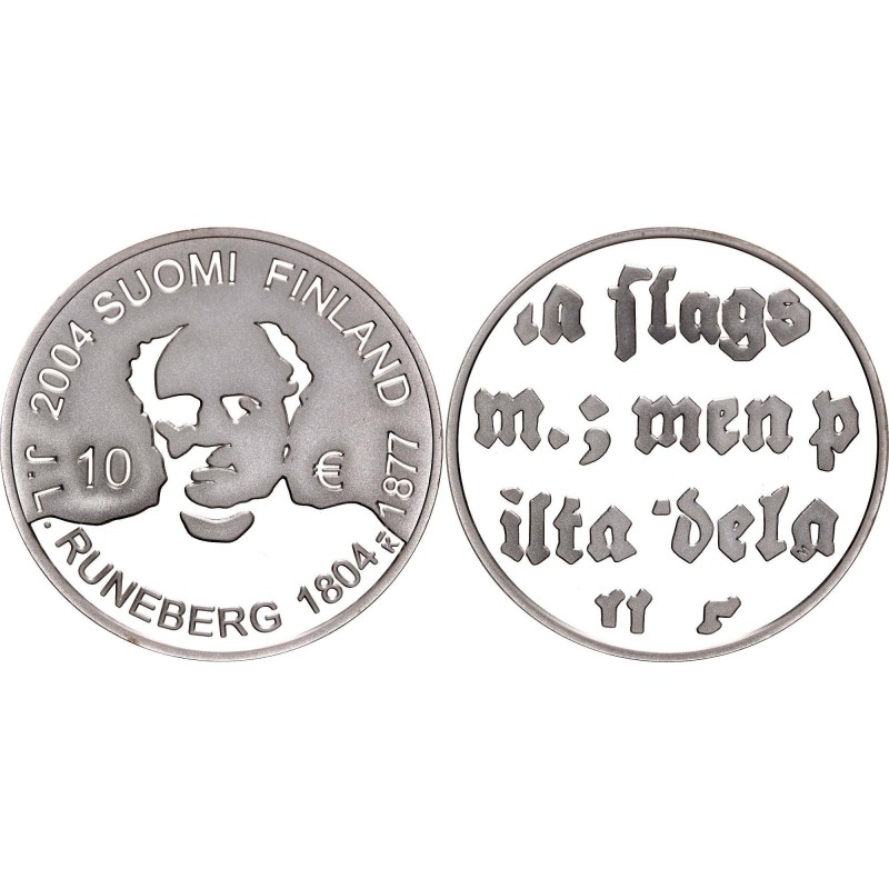 FINLANDIA 10 EUROS 2004 POETA JOHAN LUDWIG RUNEBERG KM.115 MONEDA DE PLATA PROOF Finnland silver coin