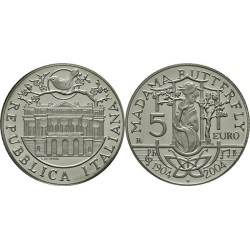 . 2 monedas x ITALIA 5 EUROS + 10 EUROS 2004 MUSICO GIACOMO PUCCINI y OPERA KM.240+241 PLATA SC