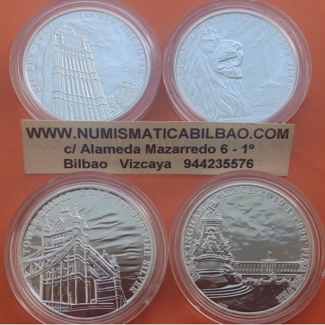 . 4 monedas x INGLATERRA 2 LIBRAS 2017 + 2018 + 2019 Serie LANDMARKS OF BRITAIN 1 ONZA de PLATA PURA 2 Pounds silver OZ