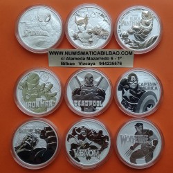 9 monedas x MARVEL TUVALU 1 DOLAR 2017 2018 2019 2020 SPIDERMAN THOR IRONMAN DEADPOOL CAPITAN AMERICA HULK LOBEZNO... PLATA ONZA