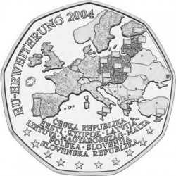 AUSTRIA 5 EUROS 2004 MAPA DE EUROPA AMPLIACION DE LA UNION EUROPEA MONEDA DE PLATA SC Österreich euro silver coin