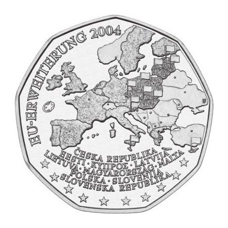 AUSTRIA 5 EUROS 2004 MAPA DE EUROPA AMPLIACION DE LA UNION EUROPEA MONEDA DE PLATA SC Österreich euro silver coin