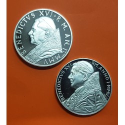2 monedas x VATICANO 5 EUROS 2005 + VATICANO 10 EUROS 2005 PAPA BENEDICTO XVI Año I PLATA PROOF NO ESTUCHE