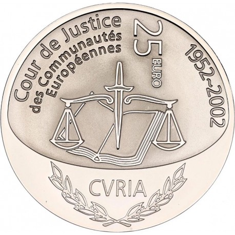 1ª MONEDA DE SU HISTORIA EN EUROS x LUXEMBURGO 25 EUROS 2002 JUSTICIA KM.83 MONEDA DE PLATA PROOF Luxembourg