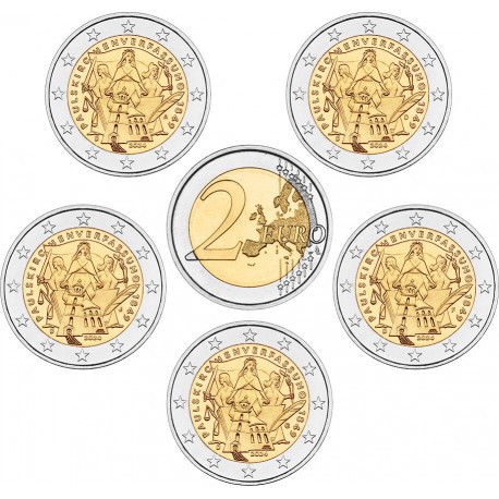 . 1 aaacoin ALEMANIA 2 EUROS 2024 A+D+F+G+J CONSTITUCION de PAULKIRSCHE 5 MONEDAS CONMEMORATIVA SC Germany 2€