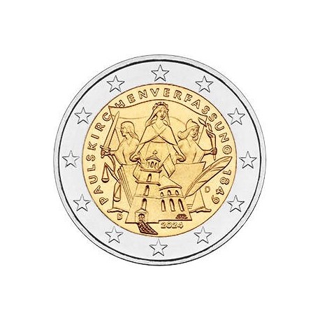 . 1 aaacoin ALEMANIA 2 EUROS 2024 CONSTITUCION de PAULKIRSCHE Letra al azar 2ª MONEDA CONMEMORATIVA SC Germany