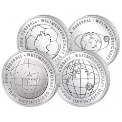 . 4 monedas x ALEMANIA 10 EUROS 2003+2004+2005+2006 Sin Ceca MUNDIAL DE FUTBOL FIFA PLATA SC BRD silver coin