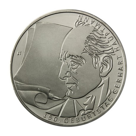 ALEMANIA 10 EUROS 2012 Ceca J GERHART HAUPTMANN MONEDA DE NICKEL SC Germany BRD Euro coin