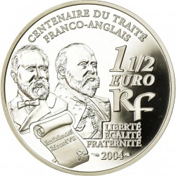 @Tirada 4.022 uds@ FRANCIA 1,50 EUROS 2004 TRATADO FRANCO INGLES ENTENTE CORDIALE KM.1373 MONEDA DE PLATA PROOF 1-1/2€