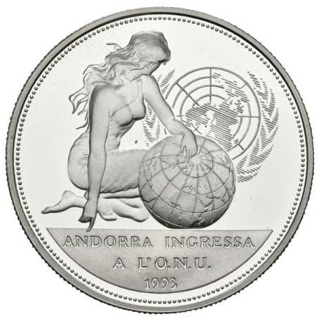 ANDORRA 10 DINERS 1994 DAMA ALEGORICA INGRESO EN EUROPA KM.97 MONEDA DE PLATA PROOF Andorra 10 Ecu