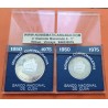 . 2 monedas ESTUCHE OFICIAL x CUBA 5 PESOS 1975 + 10 PESOS 1975 XXV AÑOS DEL BANCO NACIONAL KM.36+37 PLATA PROOF Imperfecciones